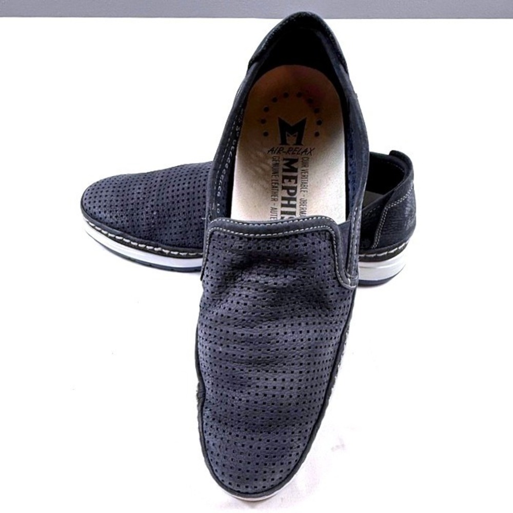 Mephisto Air-Relax Mens Navy Blue Perforated Leather Slip On Loafers Size 9.5 US